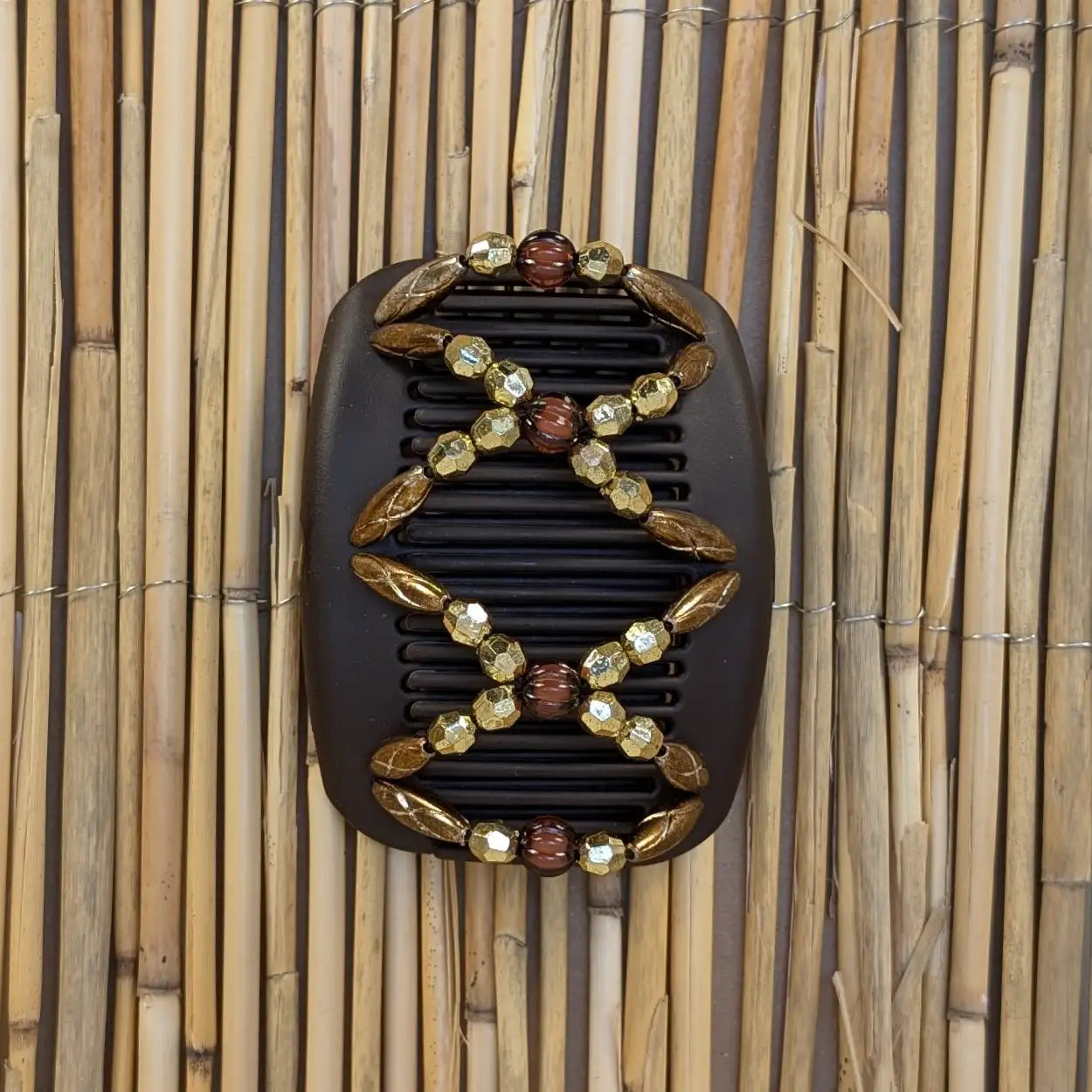 African Butterfly "Dalena" mit bronze-goldfarbenen Kunstperlen braun