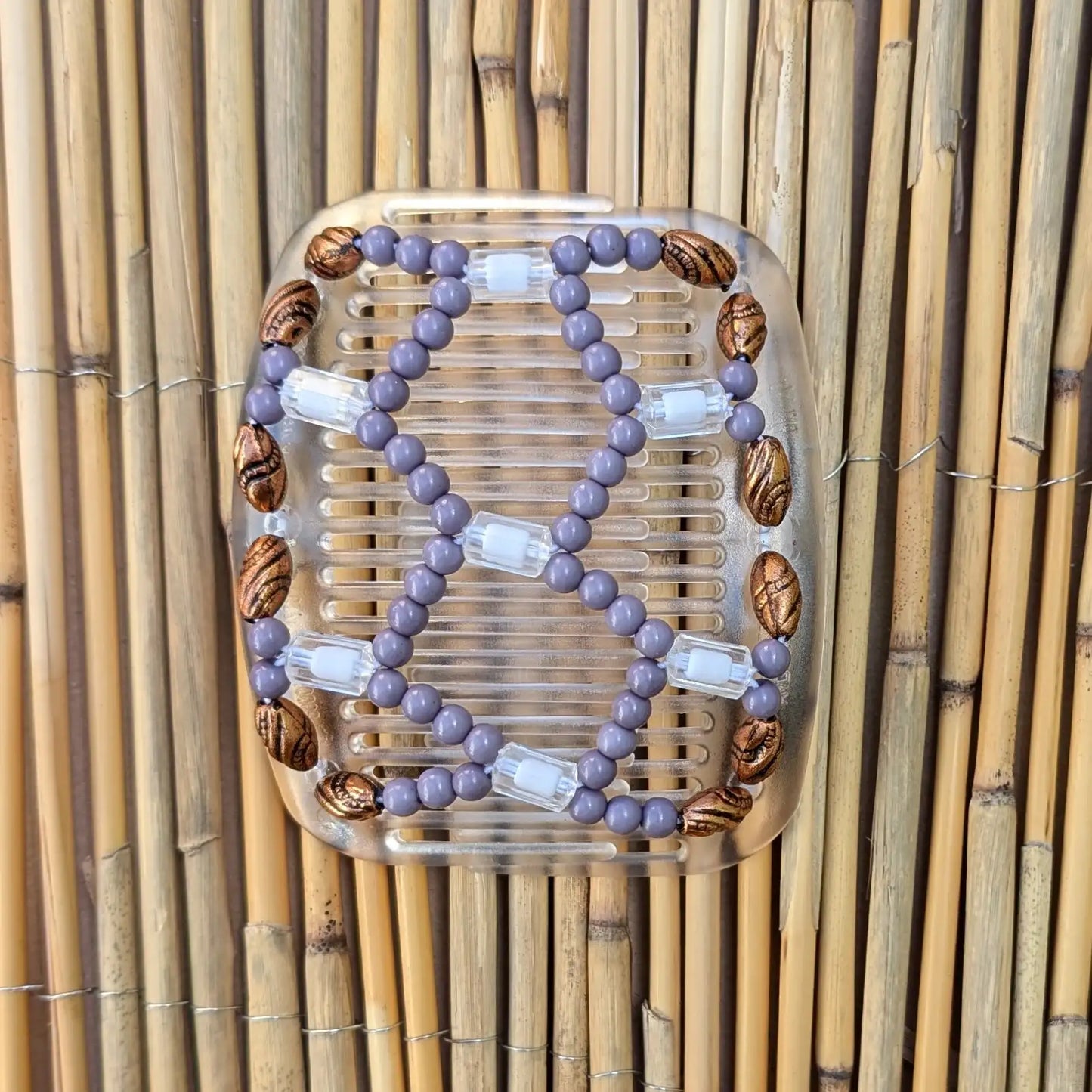 African Butterfly "Ndalena" mit kupfer-graublaue Kunstperlen durchsichtig