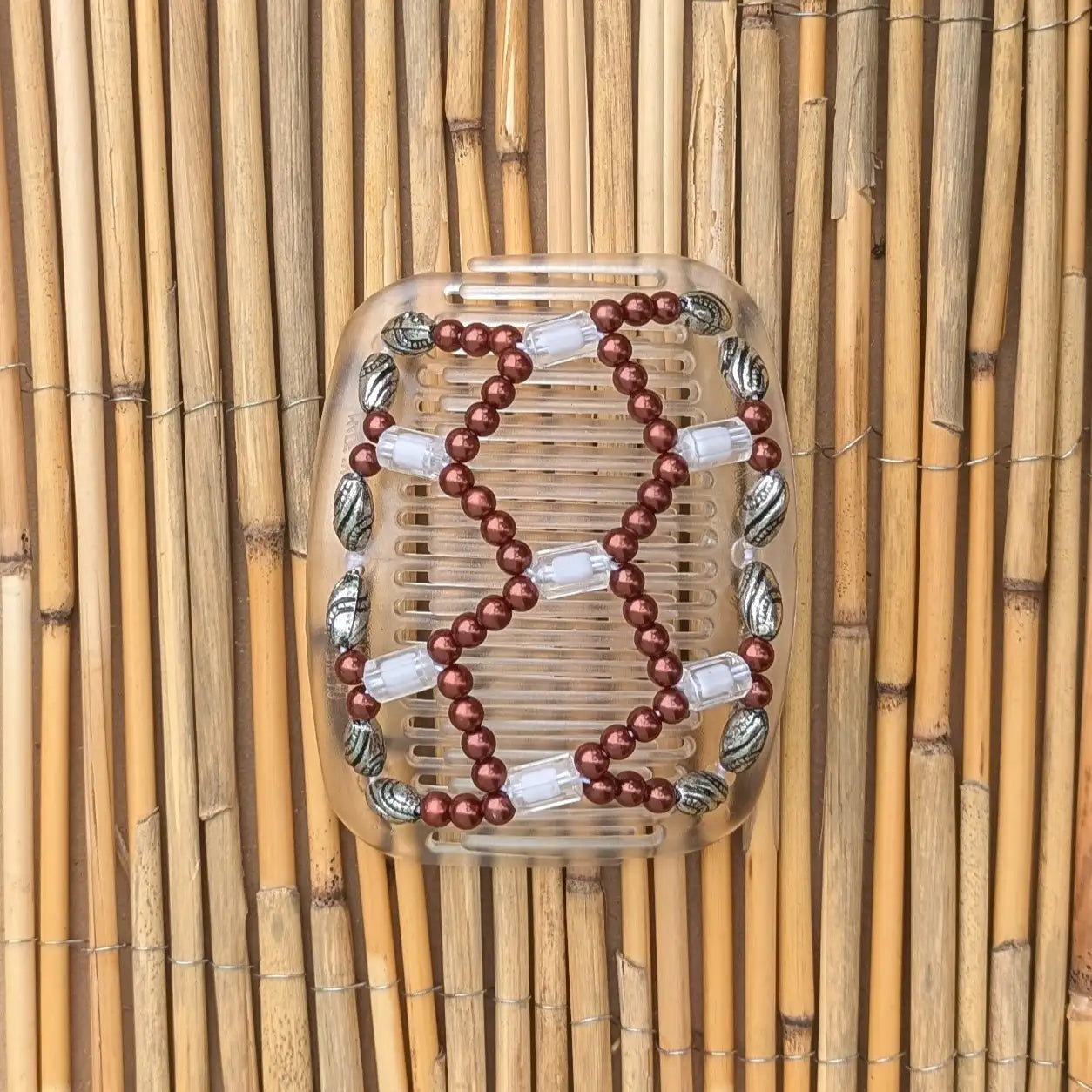 African Butterfly "Ndalena" mit silberne-rostrote Kunstperlen durchsichtig