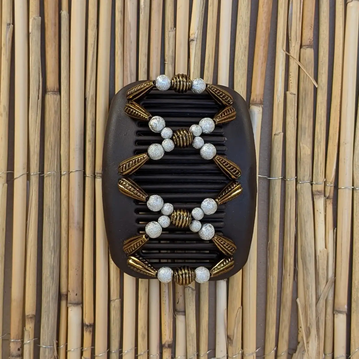 African Butterfly "Dalena" mit bronze-silbernen Kunstperlen braun