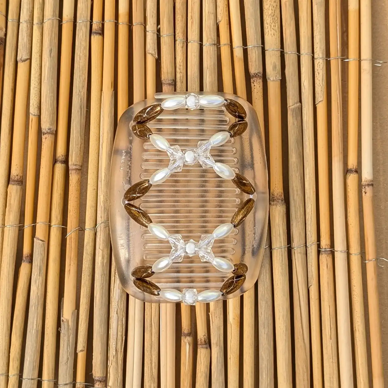 African Butterfly "Dalena" mit bronze-weißen Kunstperlen durchsichtig