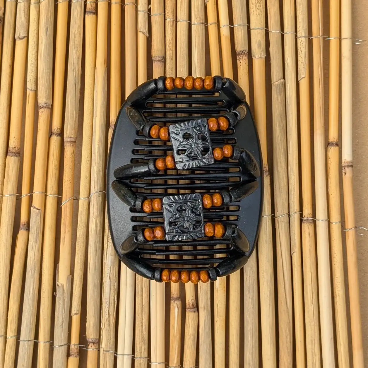 African Butterfly "Dupla" mit schwarz-braunen Holzperlen schwarz