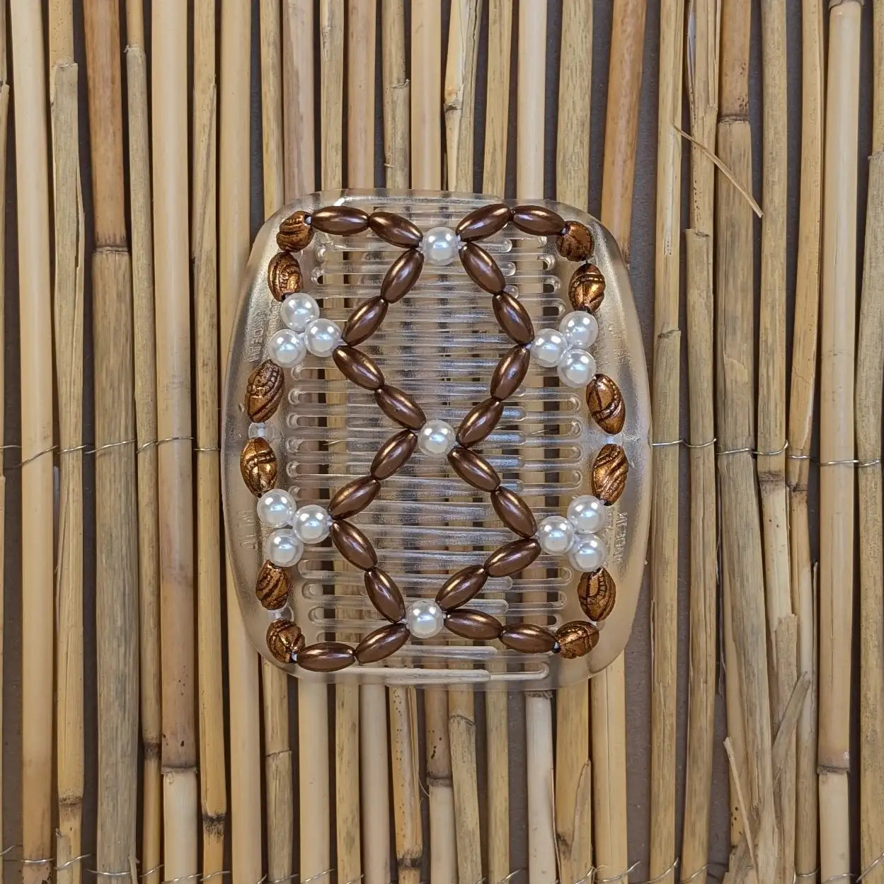 African Butterfly "Ndalena" mit bronze-weißen-braunen Kunstperlen durchsichtig