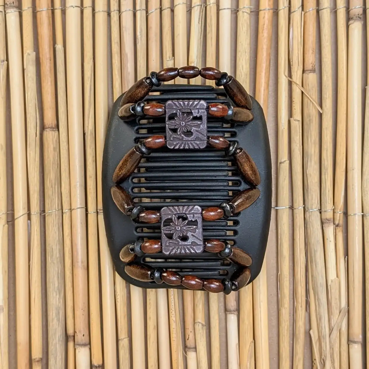 African Butterfly "Dupla" mit braun-schwarzen Holzperlen schwarz