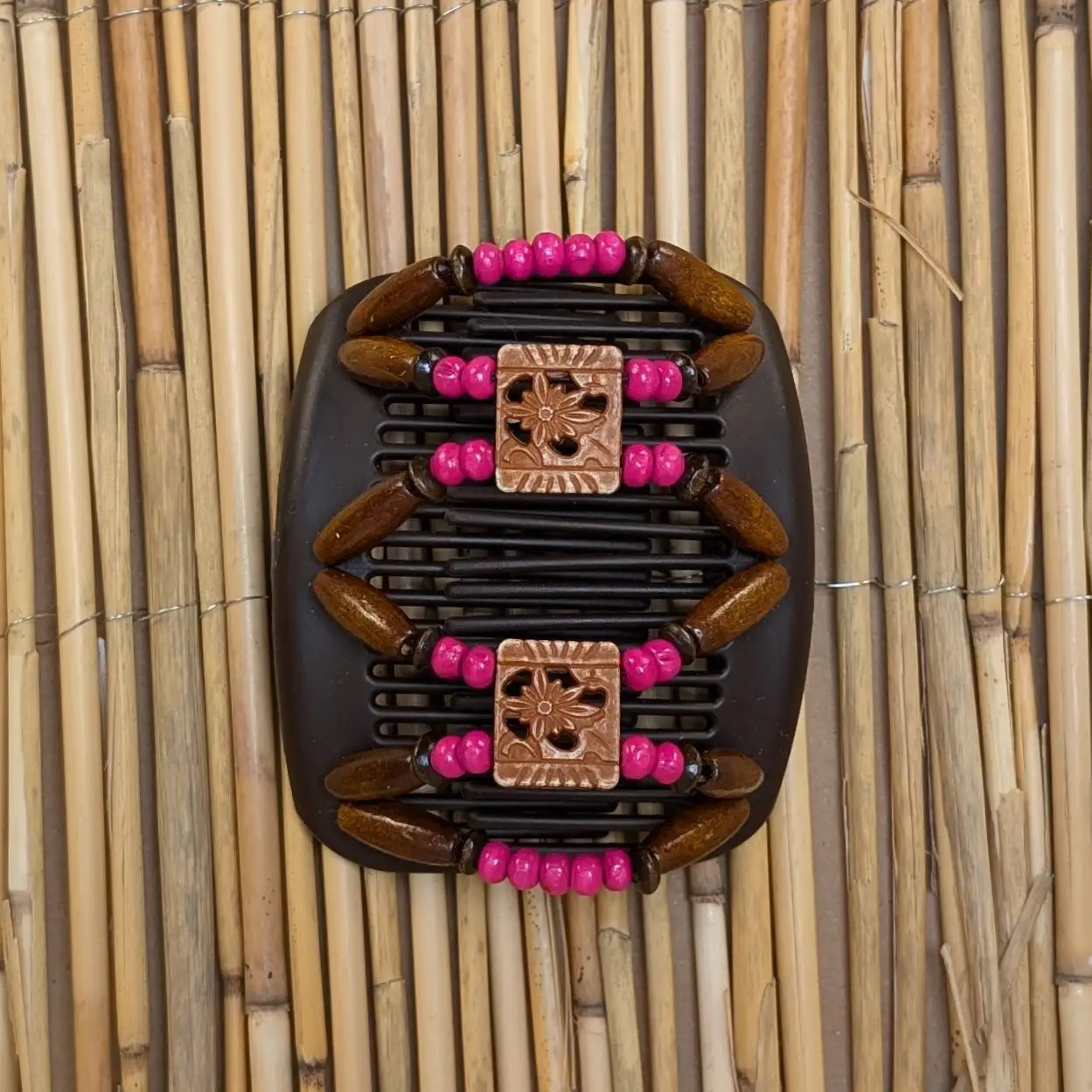 African Butterfly "Dupla" mit braun-pinken Holzperlen braun