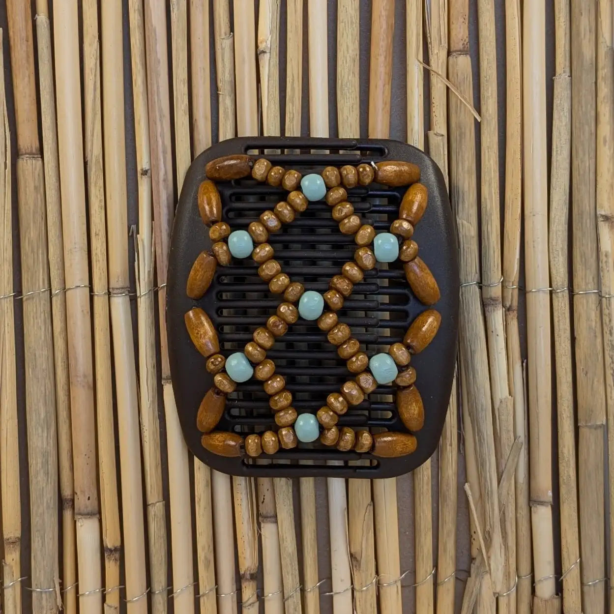 African Butterfly "Ndbele" mit braun-mintfarbenen Kunstperlen braun