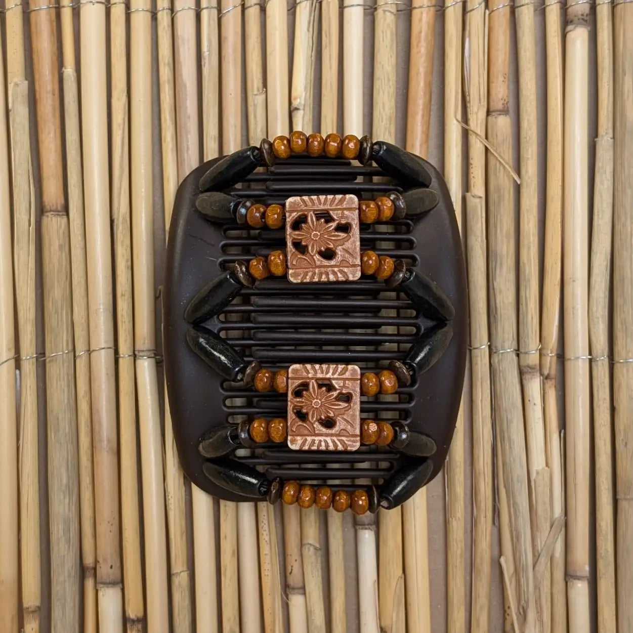 African Butterfly "Dupla" mit schwarz-braunen Holzperlen braun