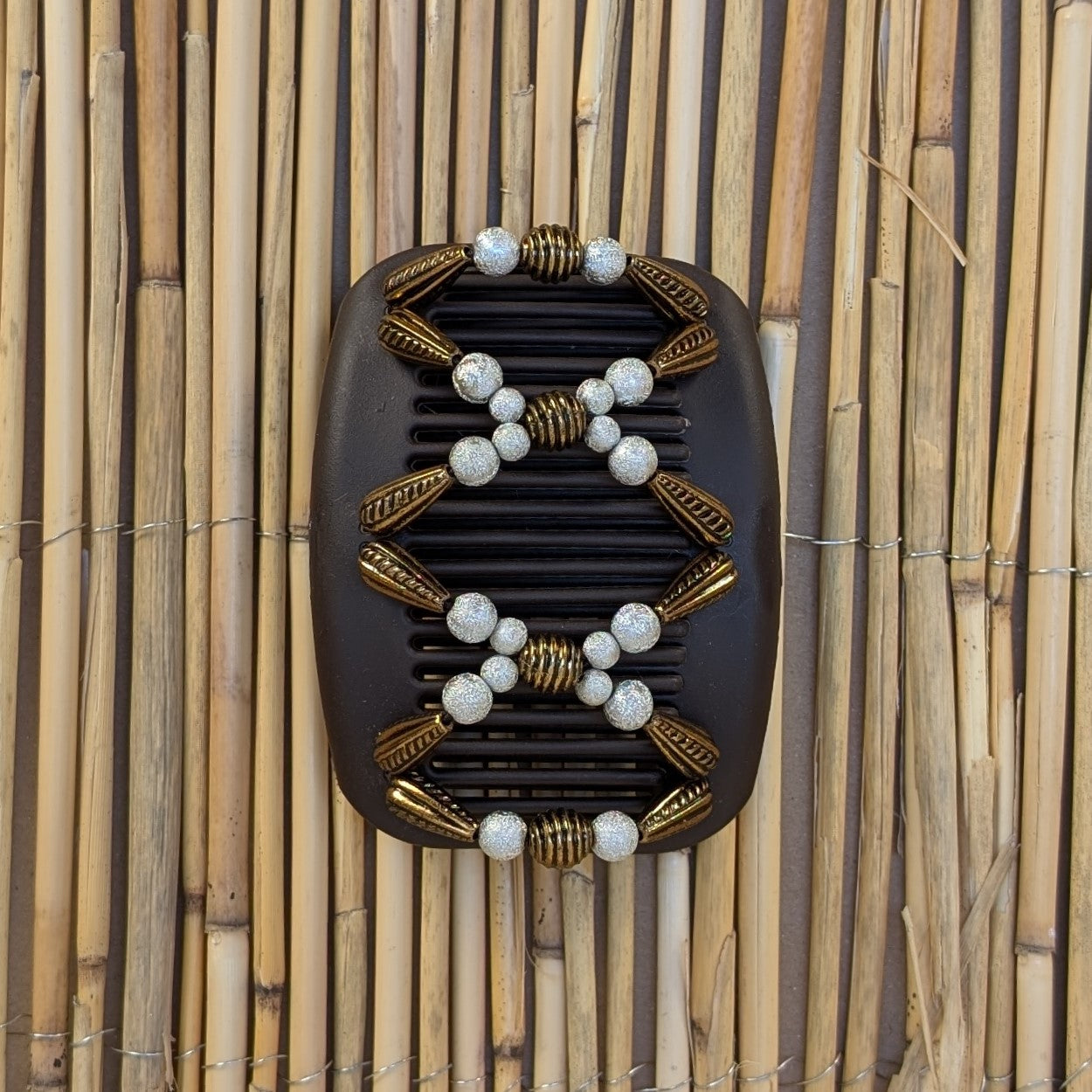 African Butterfly "Dalena" mit bronze-silbernen Kunstperlen braun