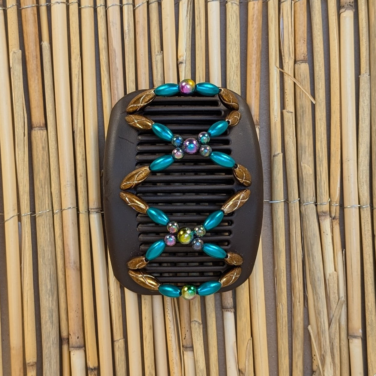 African Butterfly "Dalena" mit bronze-petrolfarbenen Kunstperlen braun