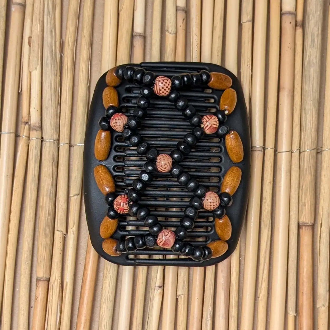 African Butterfly schwarzer Kamm mit braun schwarzen Holzperlen