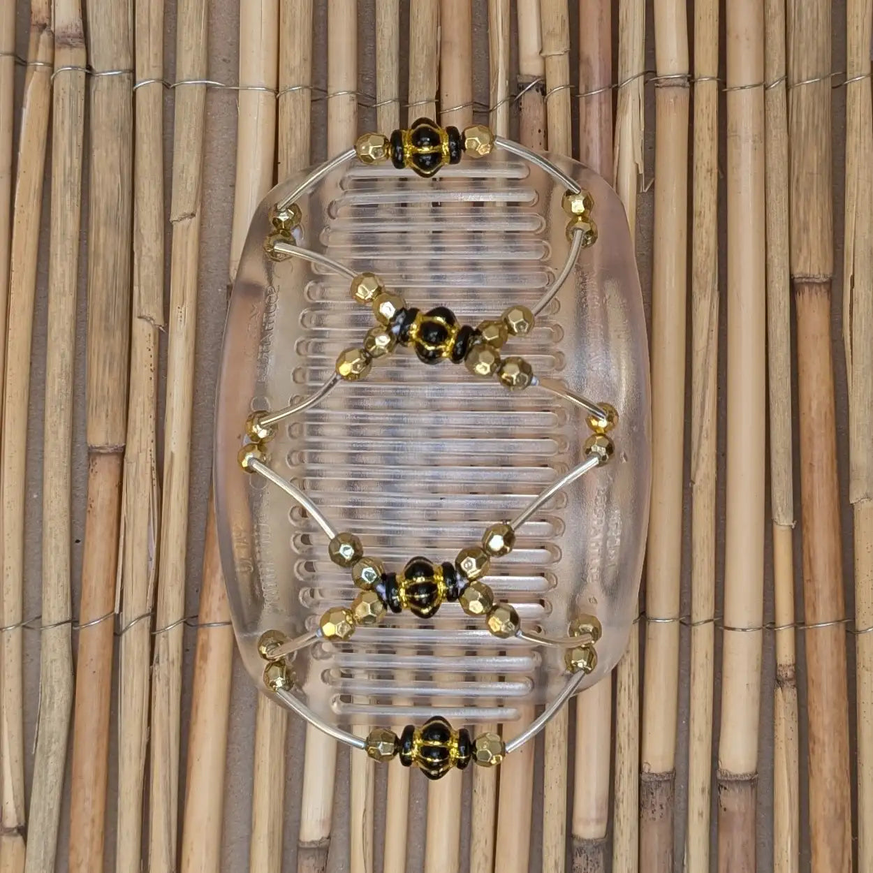 African Butterfly durchsichtiger Kamm mit goldenen Kunstperlen