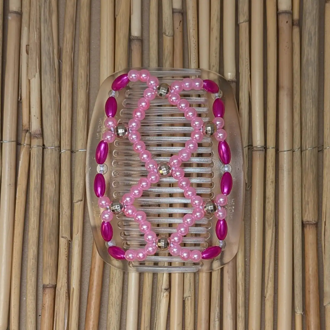 African Butterfly transparenter Kamm mit pink rosa Kunstperlen