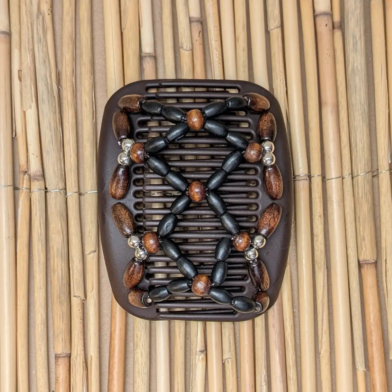 African Butterfly brauner Kamm mit braunen und schwarzen Holzperlen