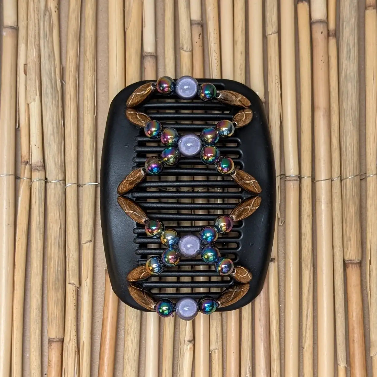 African Butterfly schwarzer Kamm mit kupfer regenbogen Kunstperlen