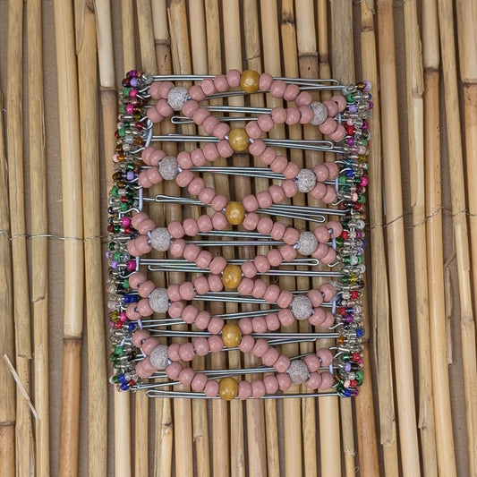 Rhino "Ndbele" extragroß mit rosa-grauen Holzperlen