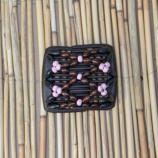 Chameleon "Ndbele" mit braun-rosa Holzperlen braun