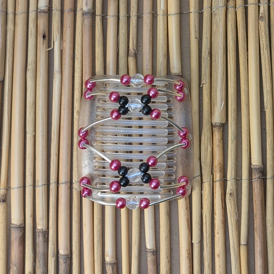 Chameleon "Beada Tube" mit pink-schwarzen Kunstperlen durchsichtig