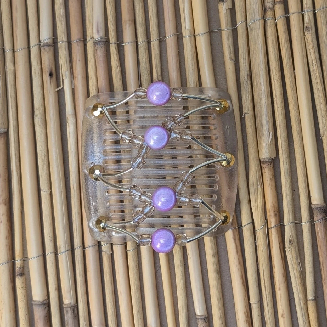 Chameleon "Beada Tube" mit gold-lila Kunstperlen durchsichtig