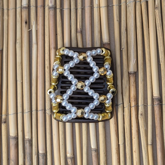 Chameleon "Ndalena" mit gold-weißen Kunstperlen braun