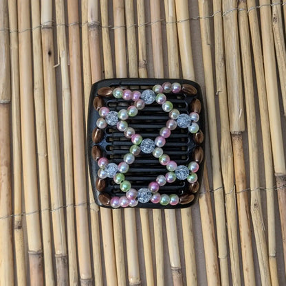 Chameleon "Ndalena" mit grün-rosafarbende Kunstperlen schwarz