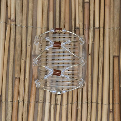 Durchsichtiger mittelgroßer African Butterfly Haarkamm mit klaren und braunen Kunstperlen mit feinen Metallstäben - flexibler Haarschmuck für Hochsteckfrisuren.