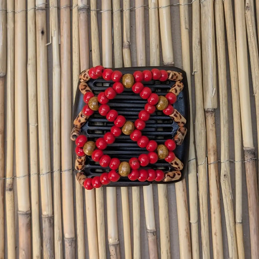 Chameleon "Ndbele" mit rot-braunen Holzperlen schwarz