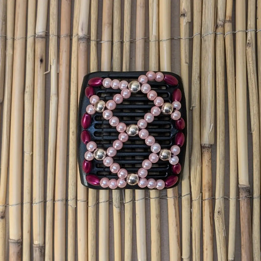 Chameleon "Ndalena" mit rot-rosa Kunstperlen schwarz