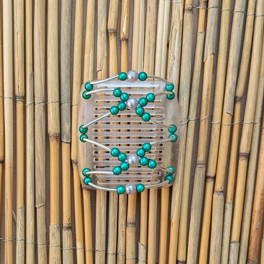 Chameleon "Beada Tube" mit grün-perlmutt Kunstperlen durchsichtig