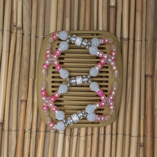 African Butterfly Deluxe "Ndalena" mit rosa-weißen Kunstperlen beige