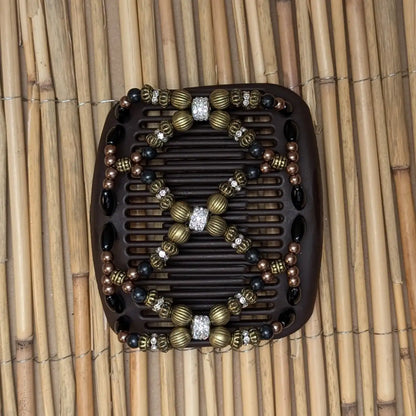 African Butterfly Deluxe "Ndalena" mit schwarz-goldene Kunstperlen braun