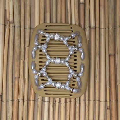 African Butterfly Deluxe "Ndalena" mit weißen Kunstperlen beige