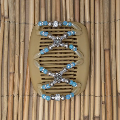 African Butterfly Deluxe "Dalena" mit weiß-türkisen Kunstperlen beige