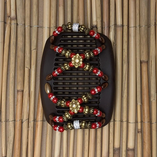 African Butterfly Deluxe "Dalena" mit rot-goldenen Kunstperlen braun