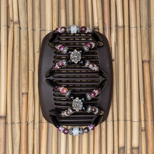 African Butterfly Deluxe "Ndalena" mit schwarz-pinken Kunstperlen braun