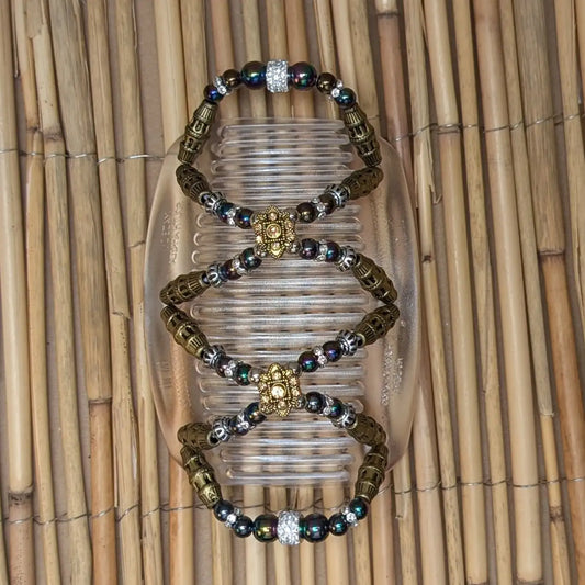 African Butterfly Deluxe "Dalena" mit gold-regenbogen Kunstperlen durchsichtig