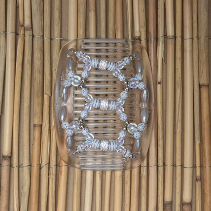 African Butterfly Deluxe "Ndalena" mit silber-weißen Kunstperlen durchsichtig