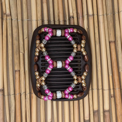 African Butterfly Deluxe "Ndalena" mit gold-pinken Kunstperlen braun