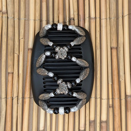 African Butterfly Deluxe "Dalena" mit silber-schwarzen Kunstperlen schwarz
