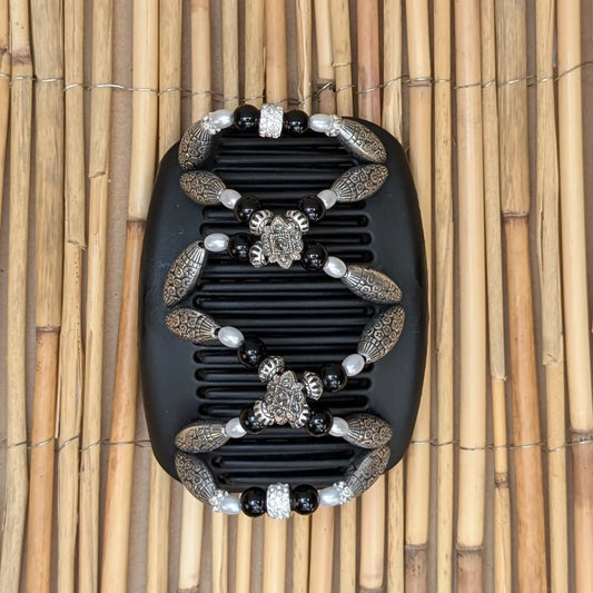 African Butterfly Deluxe "Dalena" mit silber-schwarzen Kunstperlen schwarz