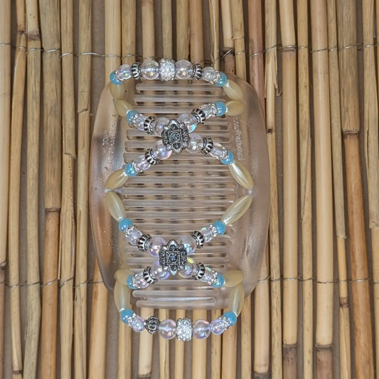 African Butterfly Deluxe "Dalena" mit weiß-türkisen Kunstperlen durchsichtig