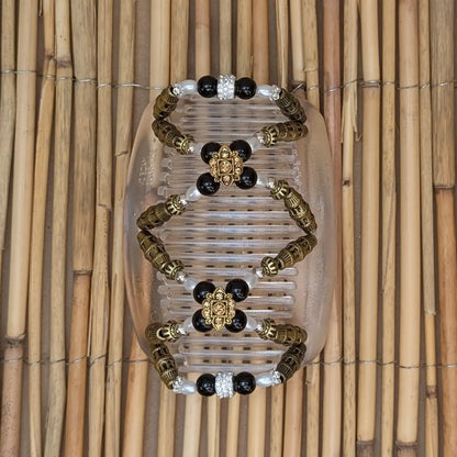 African Butterfly Deluxe "Dalena" mit gold-schwarzen Kunstperlen durchsichtig