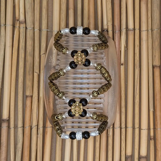 African Butterfly Deluxe "Dalena" mit gold-schwarzen Kunstperlen durchsichtig
