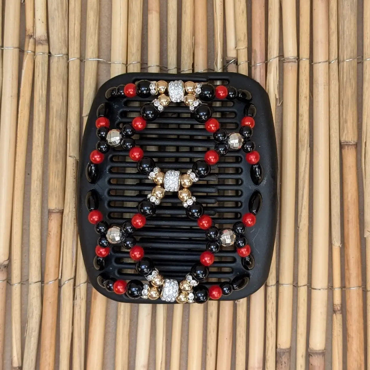African Butterfly Deluxe "Ndalena" mit schwarz-roten Kunstperlen schwarz