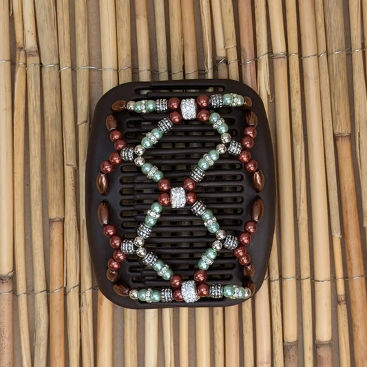 African Butterfly Deluxe "Ndalena" mit braun-grünen Kunstperlen braun