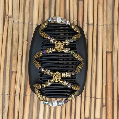 African Butterfly Deluxe "Dalena" mit gold-regenbogen Kunstperlen schwarz