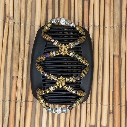 African Butterfly Deluxe "Dalena" mit gold-regenbogen Kunstperlen schwarz