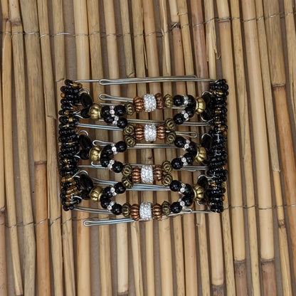 Drahtkamm Deluxe mit 7 Zähnen mit schwarz goldenen Kunstperlen