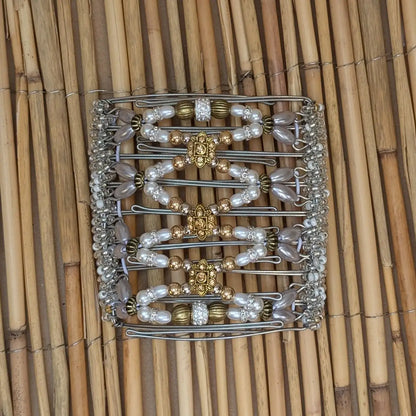 Drahtkamm Deluxe mit weiß goldenen Kunstperlen mit 9 Zähnen