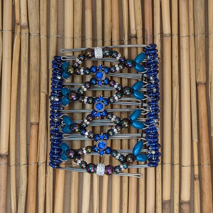 Drahtkamm Deluxe mit blauen Kunstperlen und 9 Zähnen