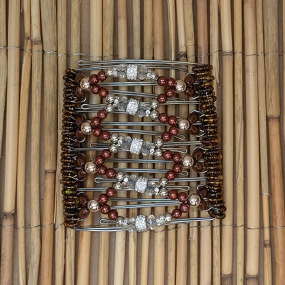 Drahtkamm Deluxe mit braun goldenen Kunstperlen und 9 Zähnen